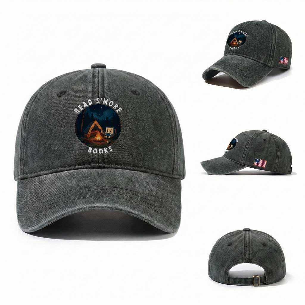 Camping Lover Washed Cotton Baseball Cap Read Smore Books Funny Smores