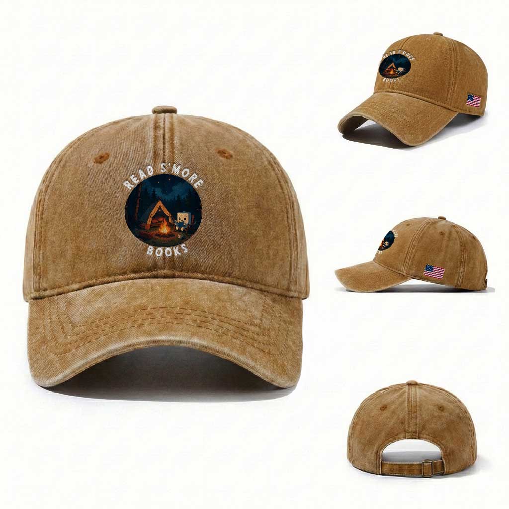 Camping Lover Washed Cotton Baseball Cap Read Smore Books Funny Smores