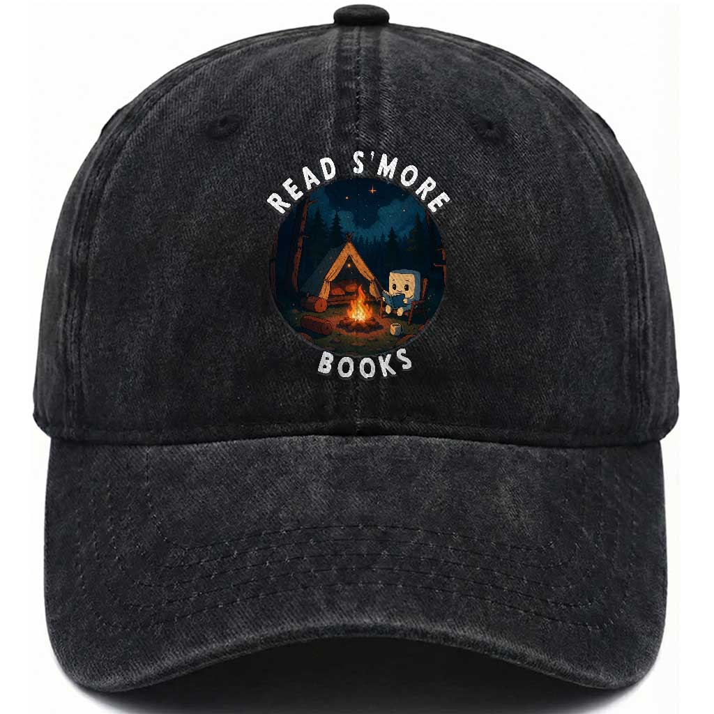 Camping Lover Washed Cotton Baseball Cap Read Smore Books Funny Smores