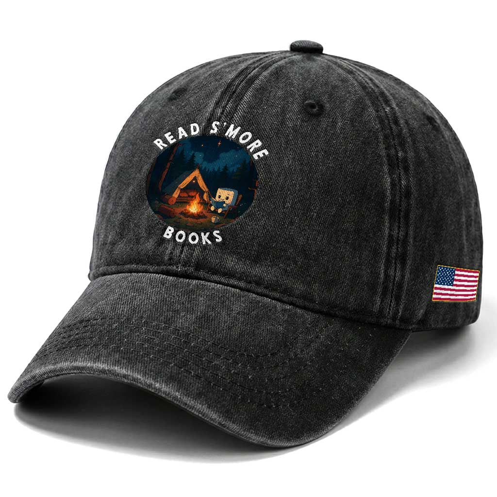 Camping Lover Washed Cotton Baseball Cap Read Smore Books Funny Smores