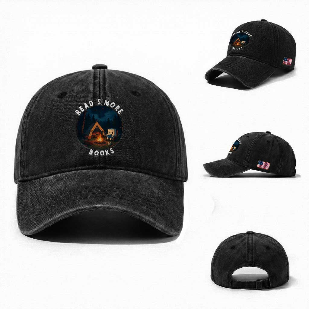 Camping Lover Washed Cotton Baseball Cap Read Smore Books Funny Smores