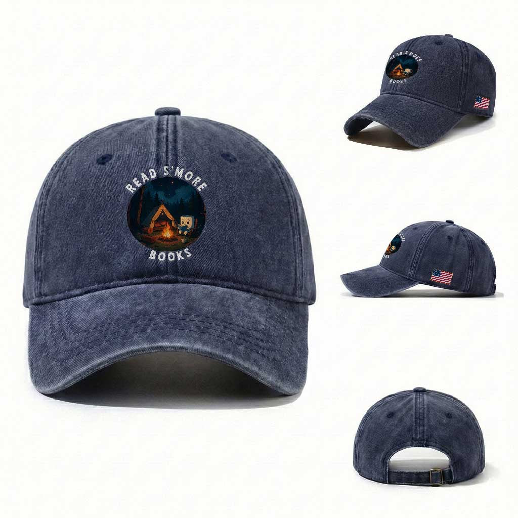 Camping Lover Washed Cotton Baseball Cap Read Smore Books Funny Smores