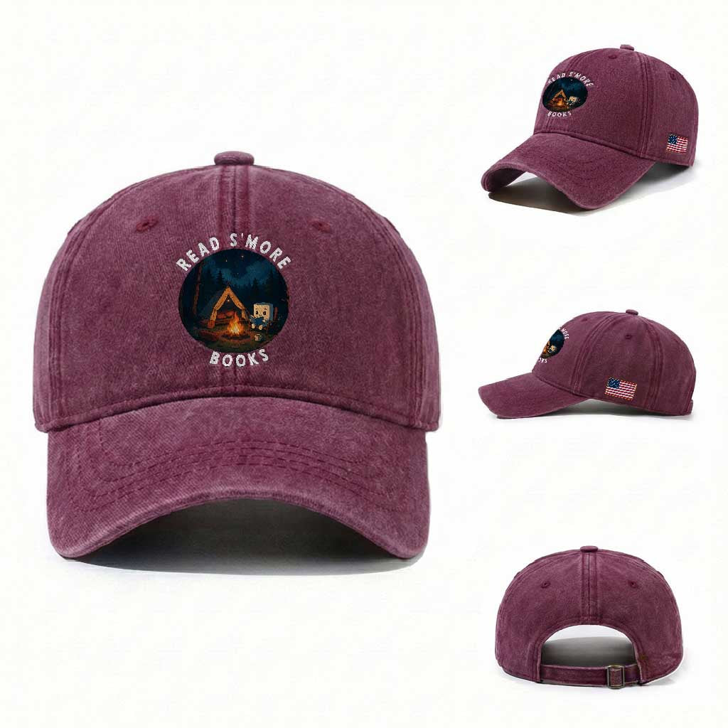 Camping Lover Washed Cotton Baseball Cap Read Smore Books Funny Smores