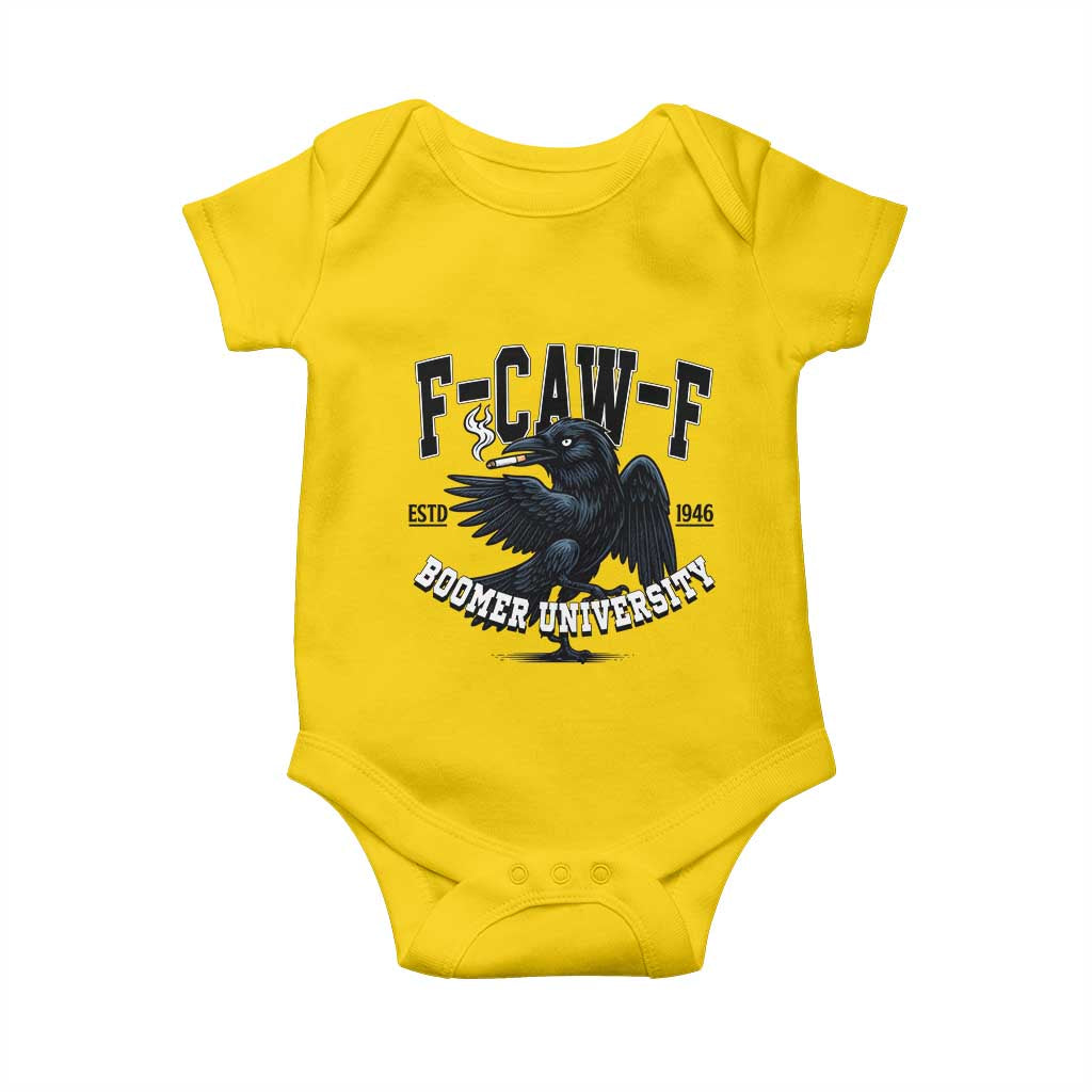 F Caw F Baby Onesie Baby Boomer University Funny Gift - Wonder Print Shop