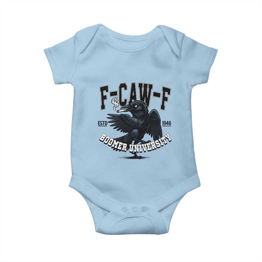 F Caw F Baby Onesie Baby Boomer University Funny Gift - Wonder Print Shop