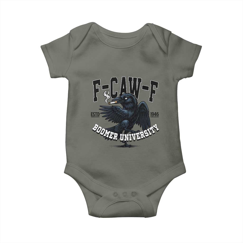 F Caw F Baby Onesie Baby Boomer University Funny Gift - Wonder Print Shop