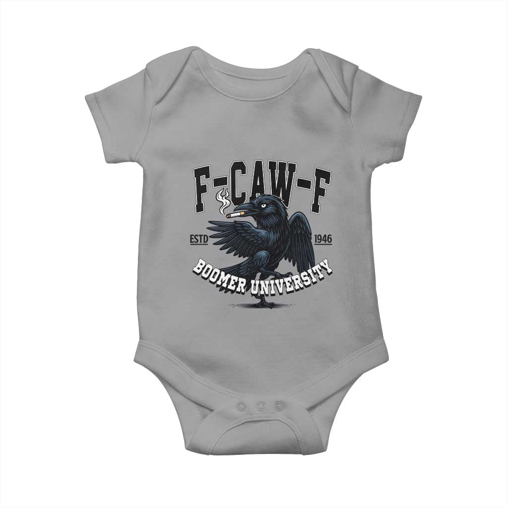 F Caw F Baby Onesie Baby Boomer University Funny Gift - Wonder Print Shop