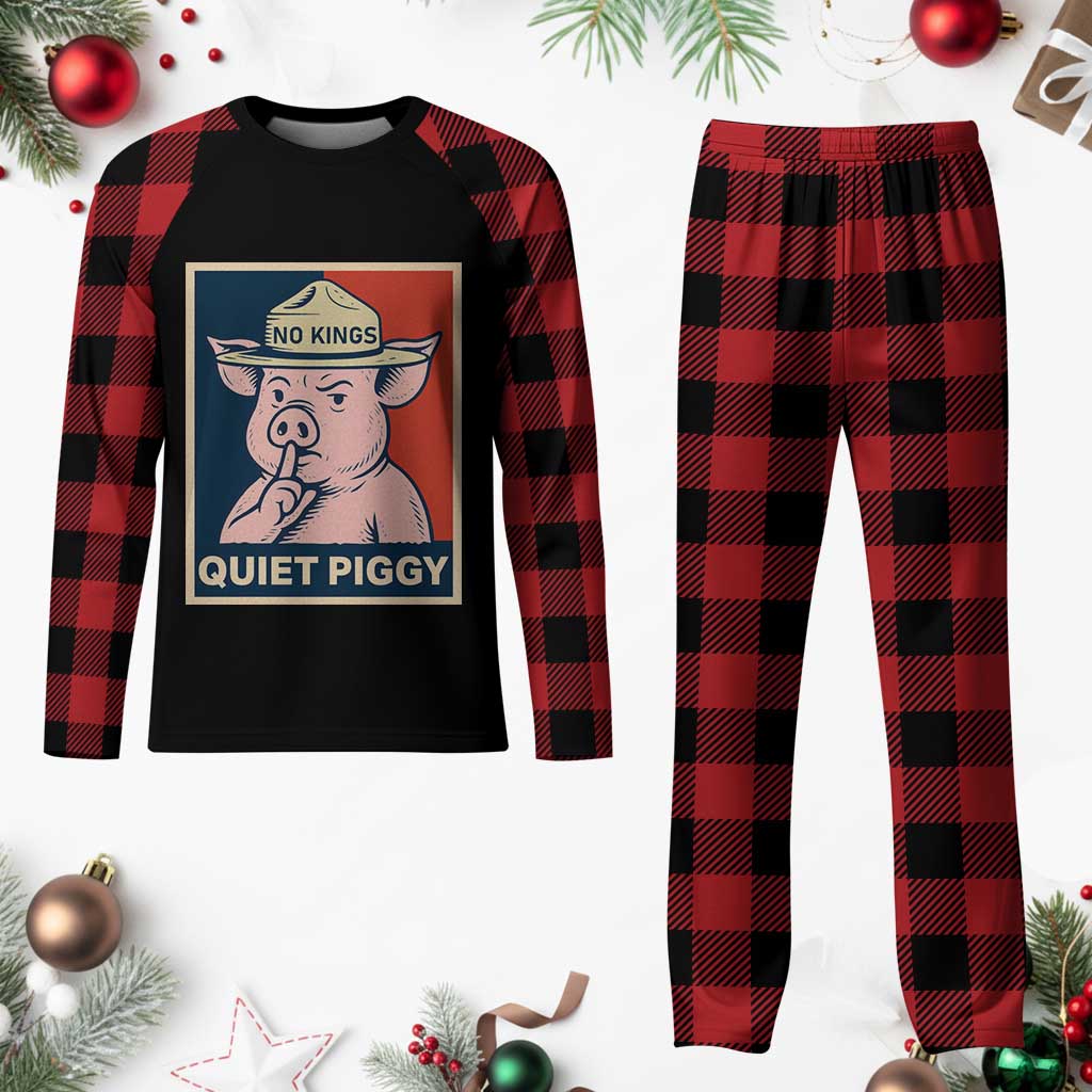 Funny No Kings Quiet Piggy Meme Plaid Pajama Set Political Humor Gift - Wonder Print Shop