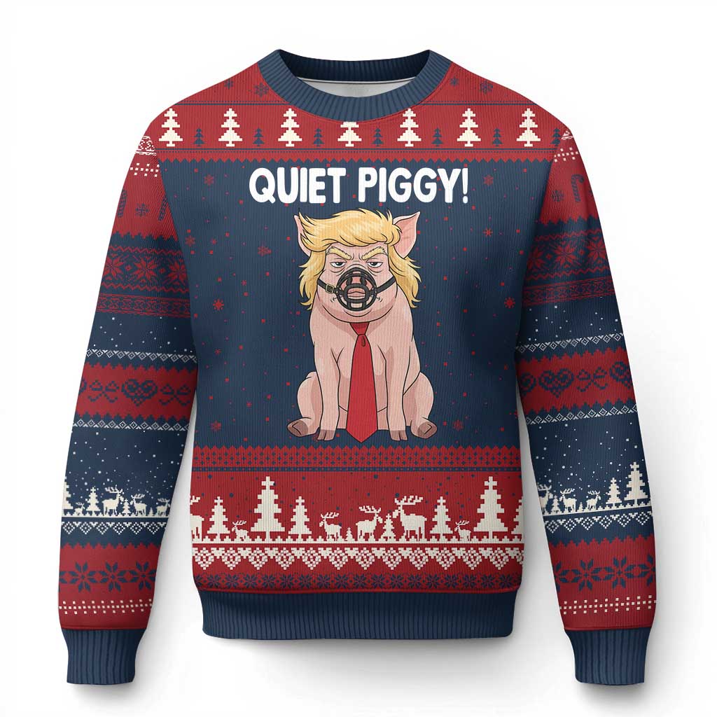 Quiet Quiet Piggy Ugly Christmas Sweater Funny Sarcastic Political Anti Authoritarian - Wonder Print Shop