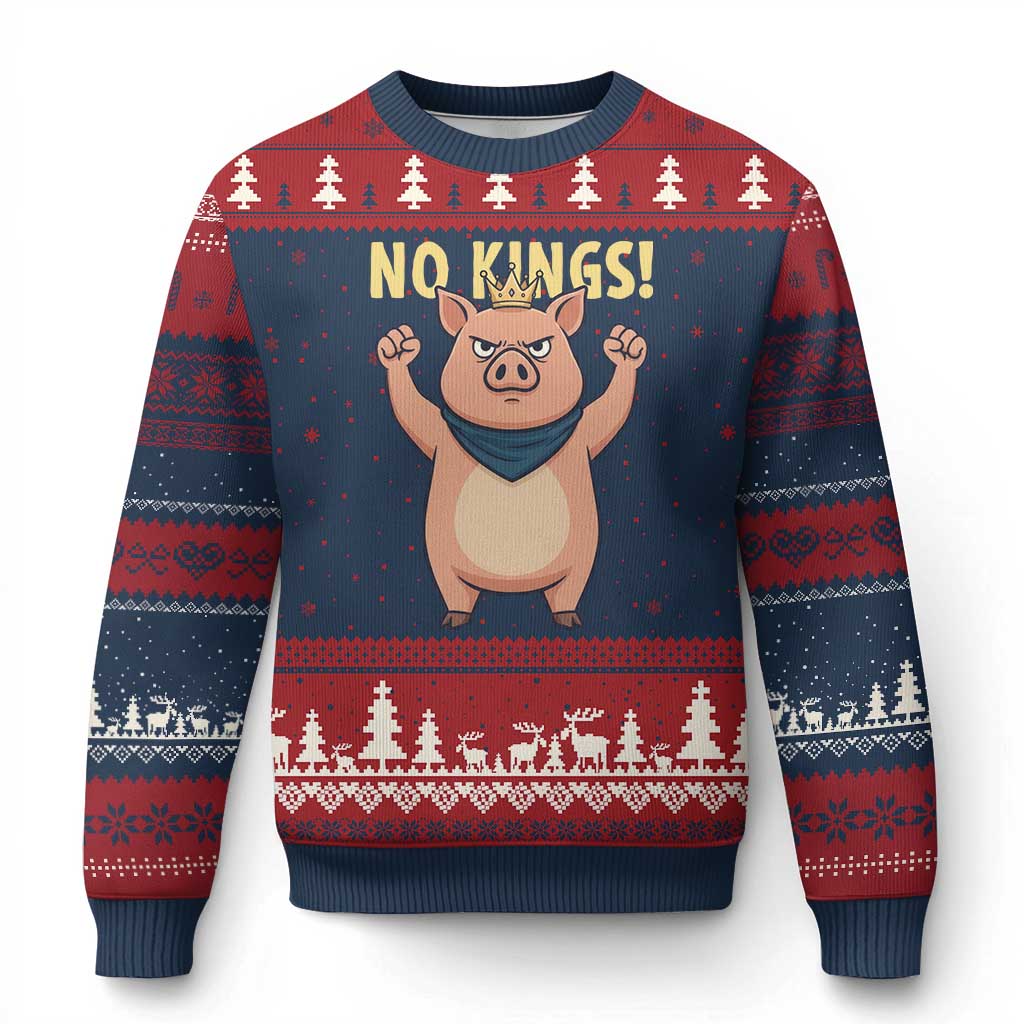 No Kings Pig Ugly Christmas Sweater Resistance Movement Anti Authoritarian Gift - Wonder Print Shop