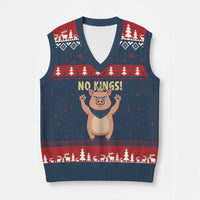 No Kings Pig V-Neck Knit Sweater Vest Resistance Movement Anti Authoritarian Gift - Wonder Print Shop