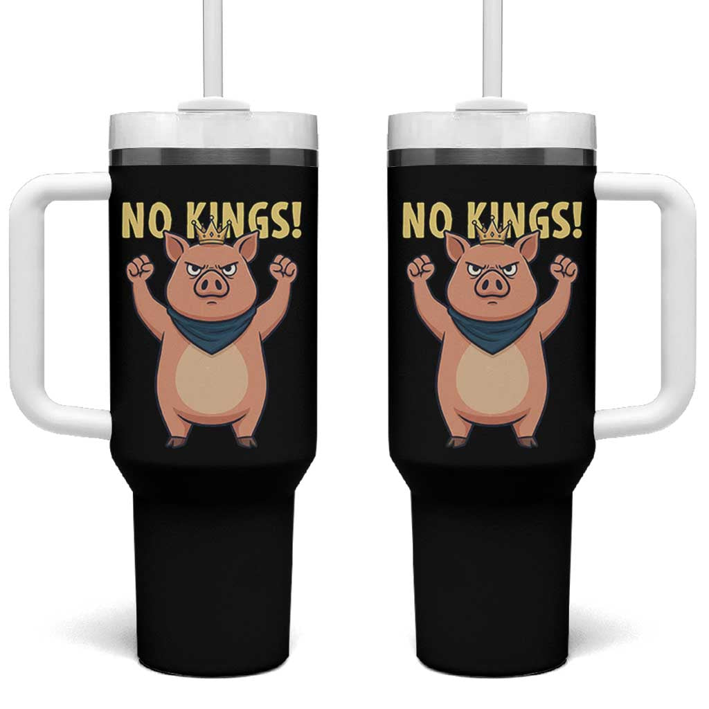 No Kings Pig Tumbler With Handle Resistance Movement Anti Authoritarian Gift - Wonder Print Shop