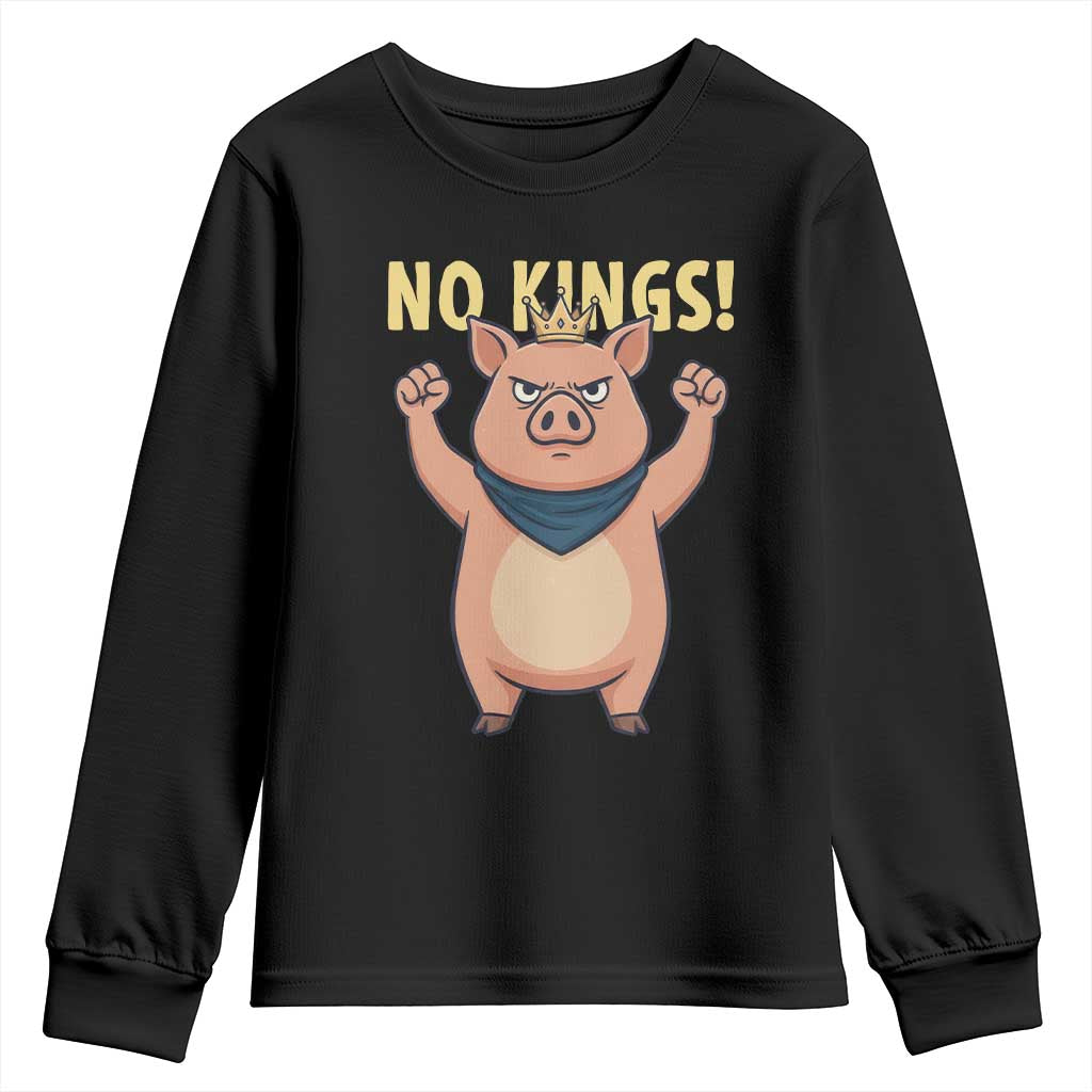 No Kings Pig Youth Sweatshirt Resistance Movement Anti Authoritarian Gift - Wonder Print Shop