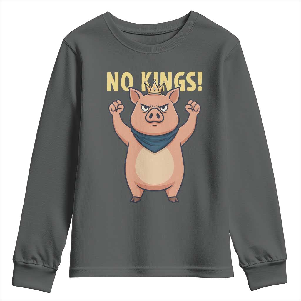 No Kings Pig Youth Sweatshirt Resistance Movement Anti Authoritarian Gift - Wonder Print Shop