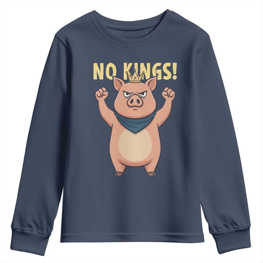 No Kings Pig Youth Sweatshirt Resistance Movement Anti Authoritarian Gift - Wonder Print Shop