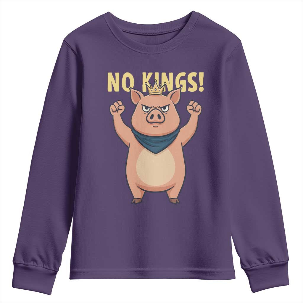 No Kings Pig Youth Sweatshirt Resistance Movement Anti Authoritarian Gift - Wonder Print Shop