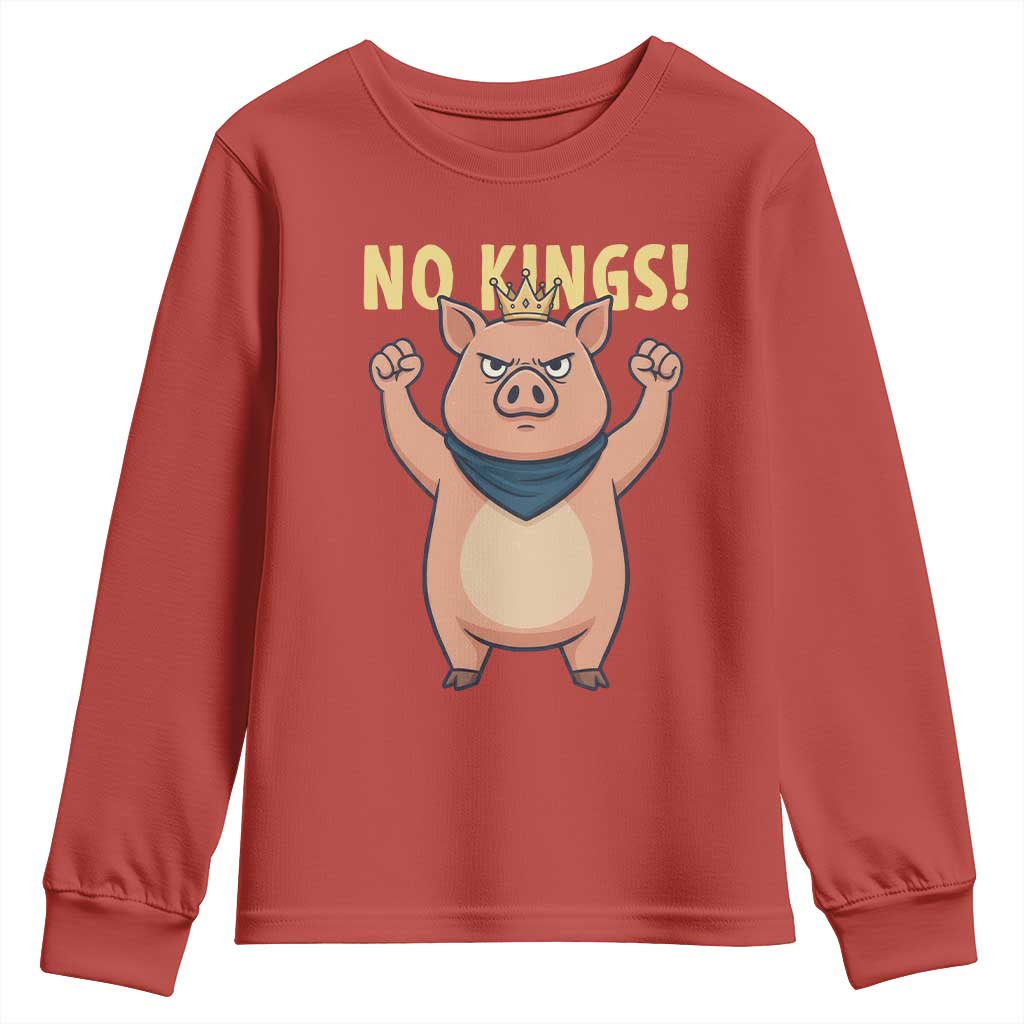 No Kings Pig Youth Sweatshirt Resistance Movement Anti Authoritarian Gift - Wonder Print Shop