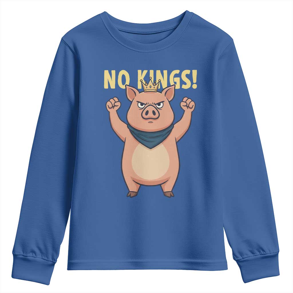 No Kings Pig Youth Sweatshirt Resistance Movement Anti Authoritarian Gift - Wonder Print Shop
