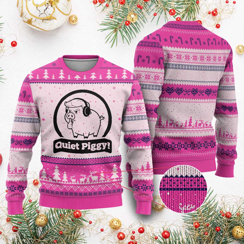 Funny Quiet Quiet Piggy Meme Ugly Christmas Sweater Anti Fascist Political Parody Gift - Wonder Print Shop