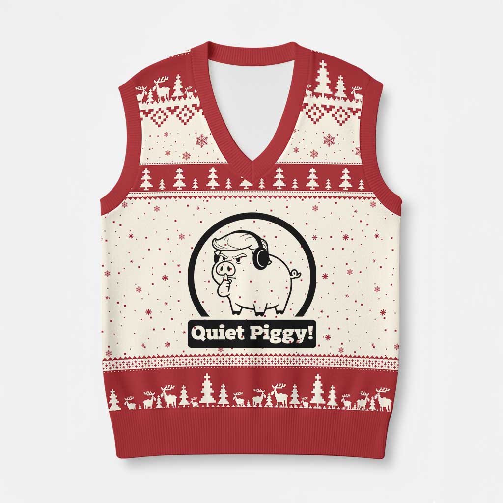 Funny Quiet Quiet Piggy Meme V-Neck Knit Sweater Vest Anti Fascist Political Parody Gift - Wonder Print Shop