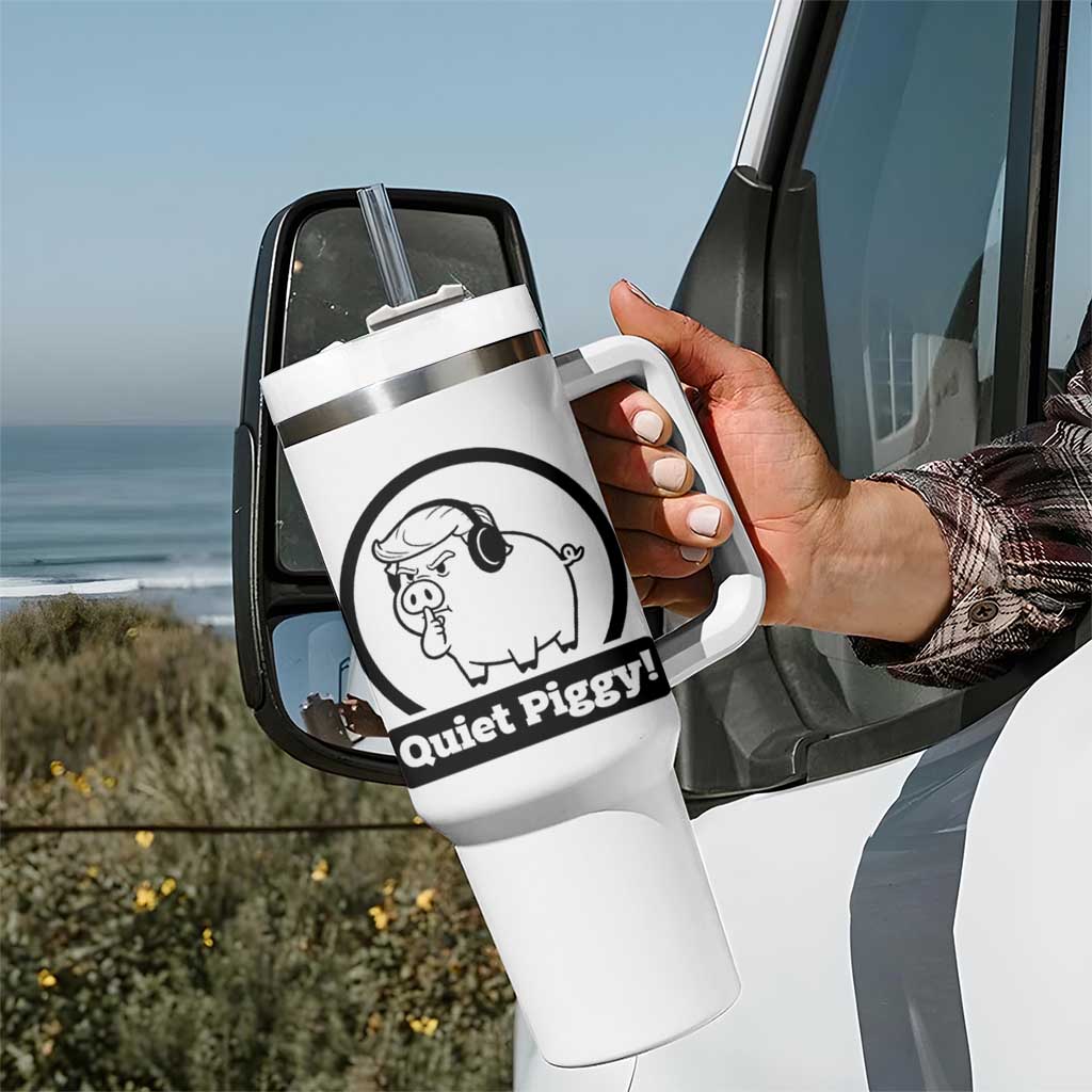 Funny Quiet Quiet Piggy Meme Tumbler With Handle Anti Fascist Political Parody Gift - Wonder Print Shop