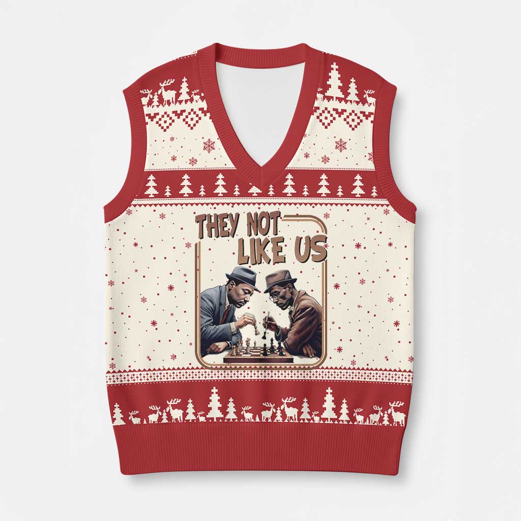 MLK And Malcolm X V-Neck Knit Sweater Vest They Not Like Us Revolutionary Leaders - Wonder Print Shop