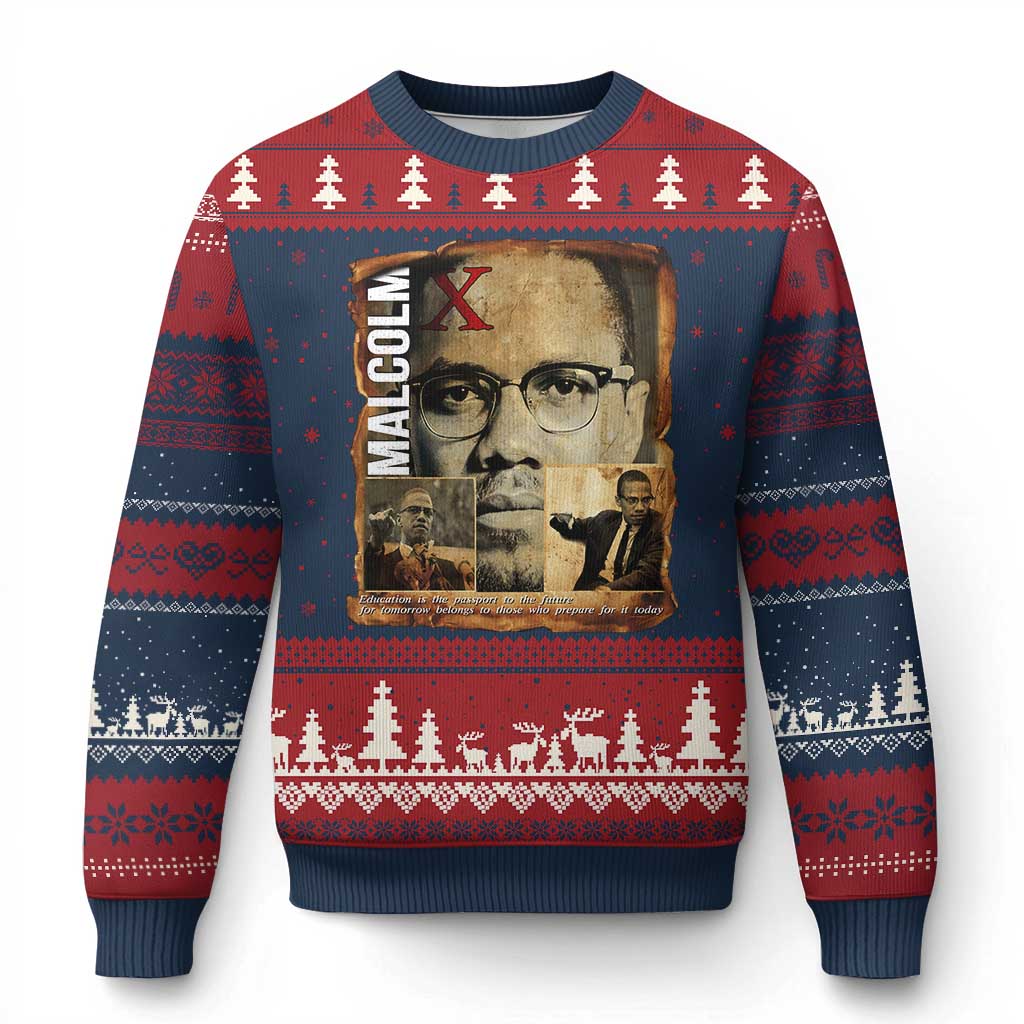 Education Is The Passport To The Future Ugly Christmas Sweater Malcolm X Quote - Wonder Print Shop