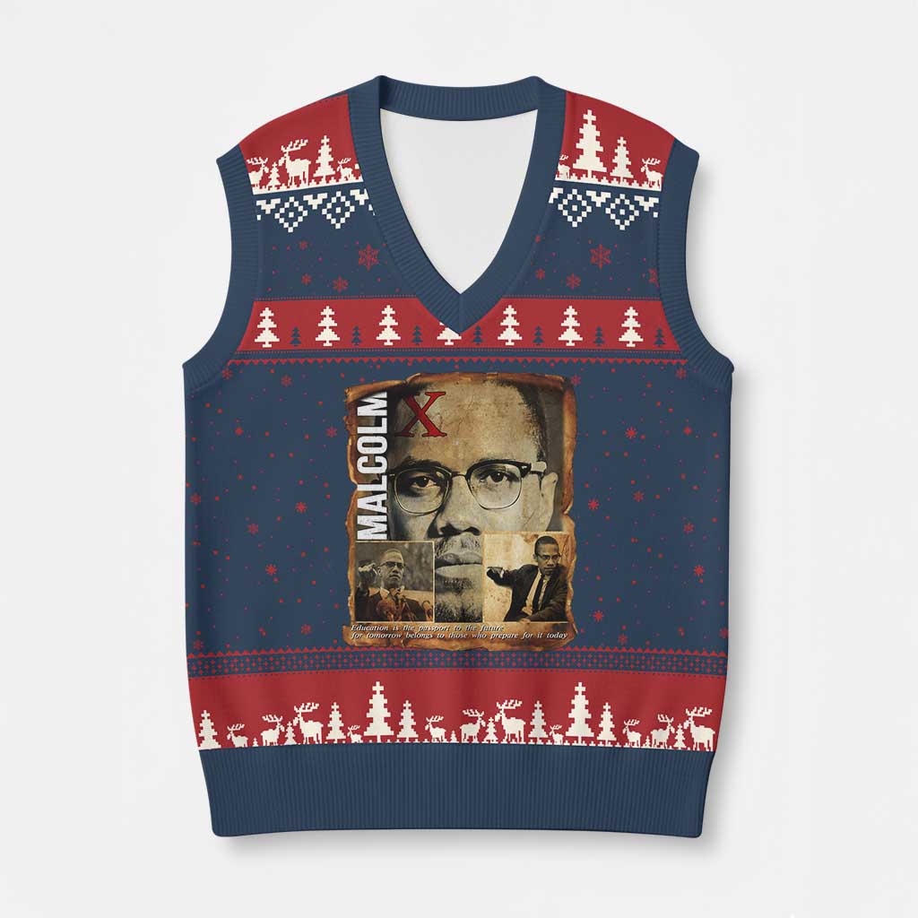 Education Is The Passport To The Future V-Neck Knit Sweater Vest Malcolm X Quote - Wonder Print Shop