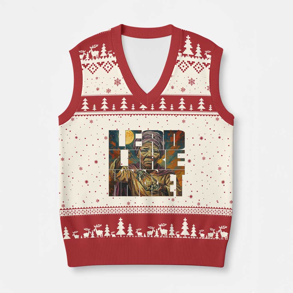 Lead Like Harriet V-Neck Knit Sweater Vest Black Women Leadership Quote - Wonder Print Shop