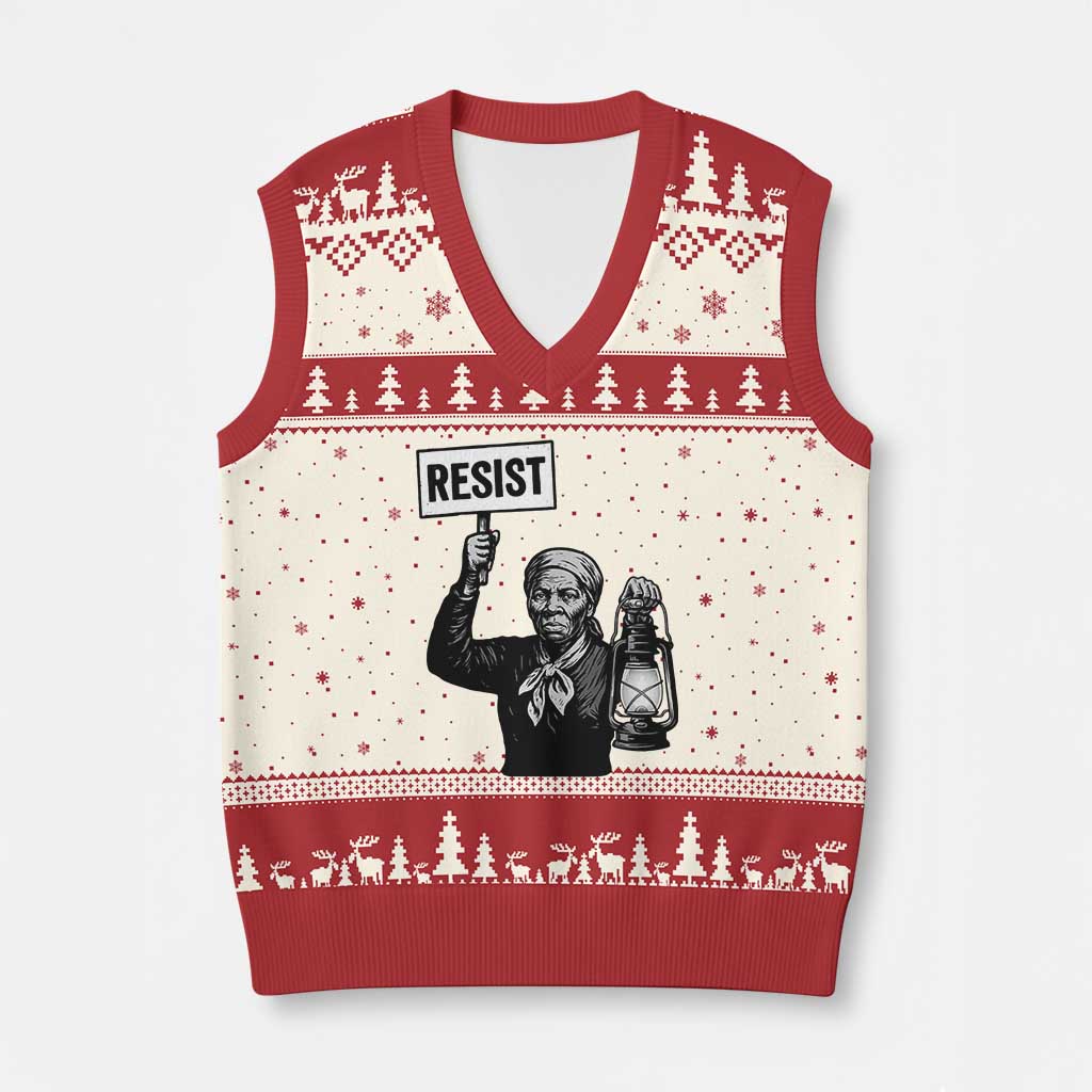 Harriet Tubman Says Resist V-Neck Knit Sweater Vest Women Empowerment Quote - Wonder Print Shop