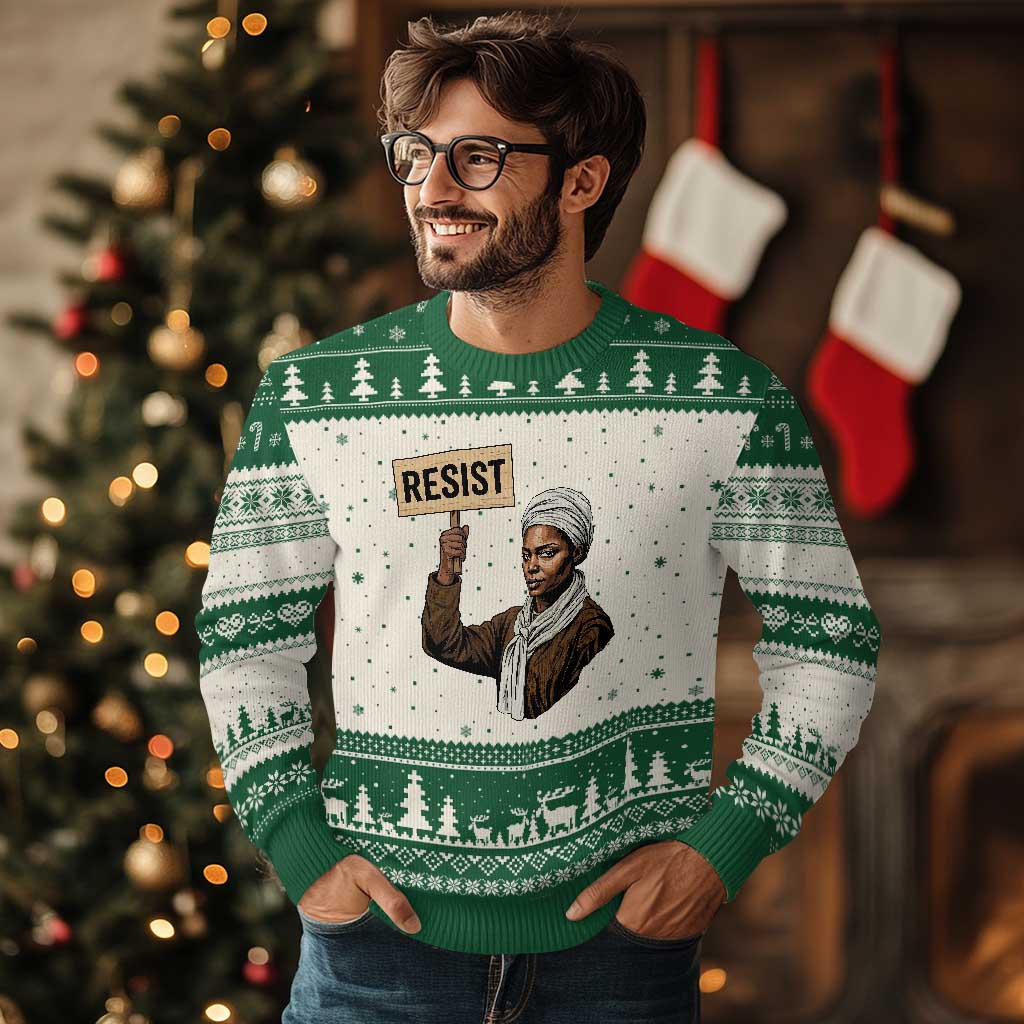 Funny Harriet Tubman Says Resist Ugly Christmas Sweater Black Pride Inspiration Gift - Wonder Print Shop