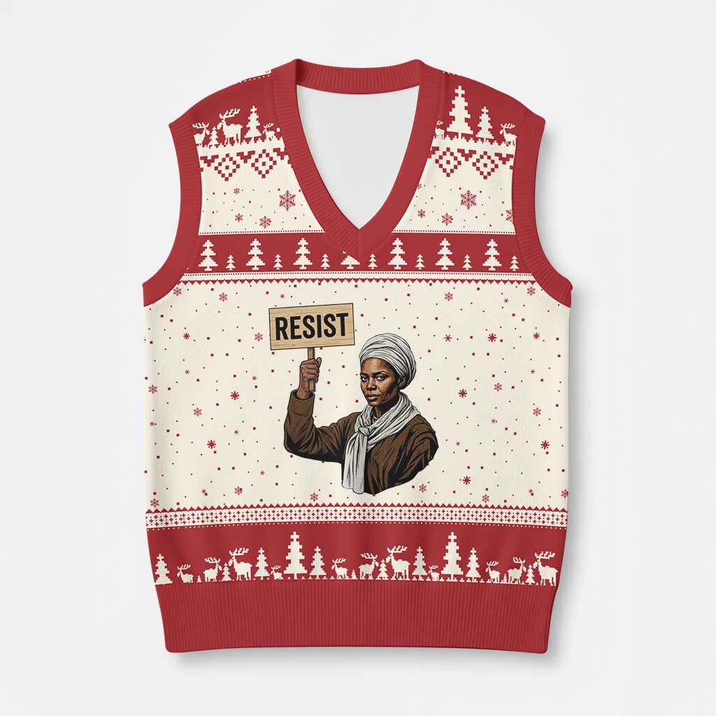 Funny Harriet Tubman Says Resist V-Neck Knit Sweater Vest Black Pride Inspiration Gift - Wonder Print Shop