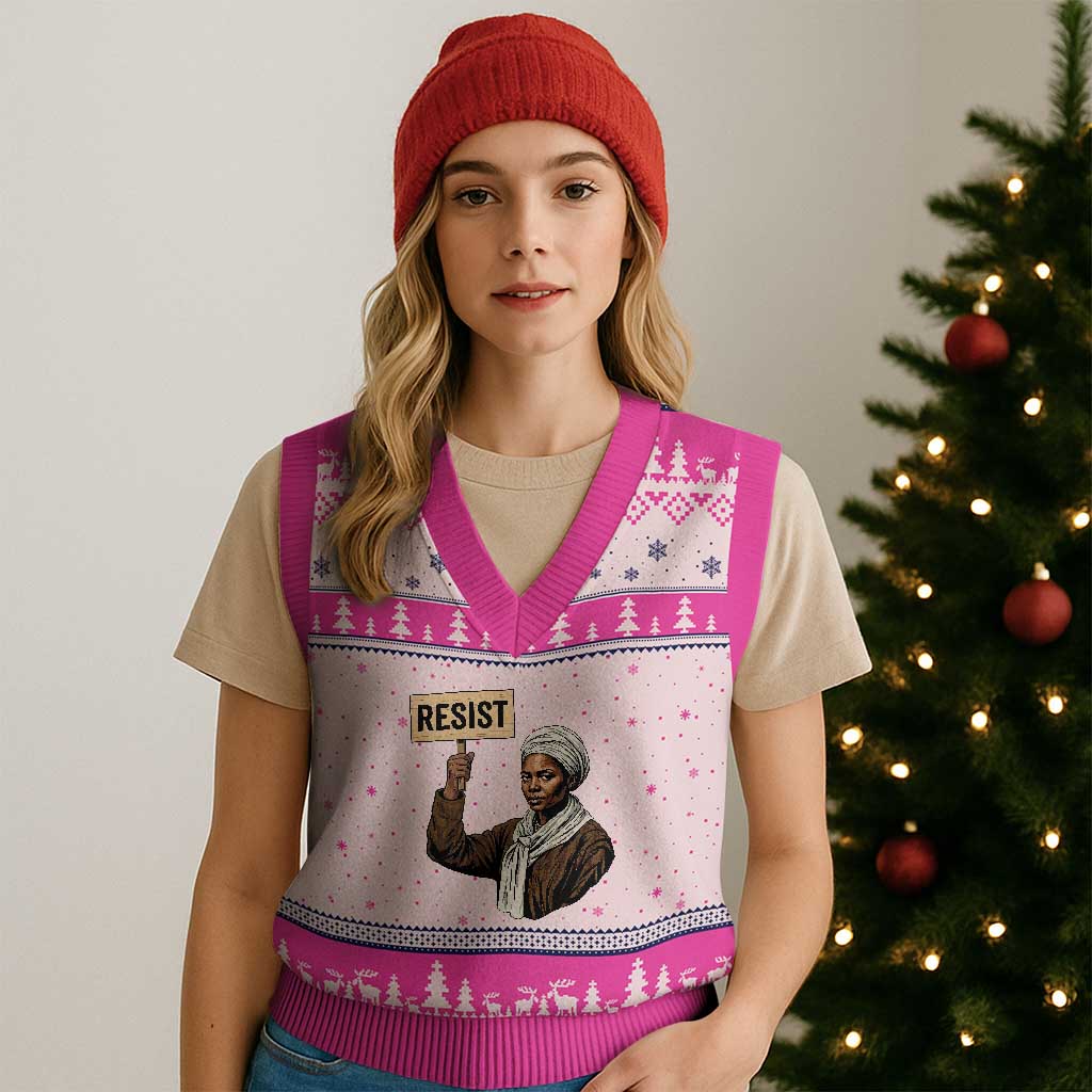 Funny Harriet Tubman Says Resist V-Neck Knit Sweater Vest Black Pride Inspiration Gift - Wonder Print Shop
