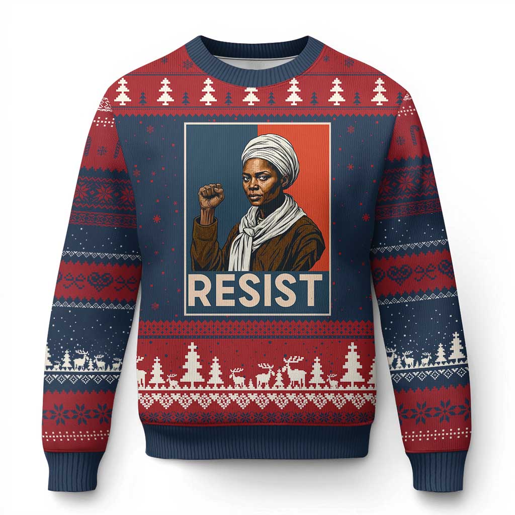 Funny Harriet Tubman Says Resist Ugly Christmas Sweater Strong Black Woman Leader - Wonder Print Shop