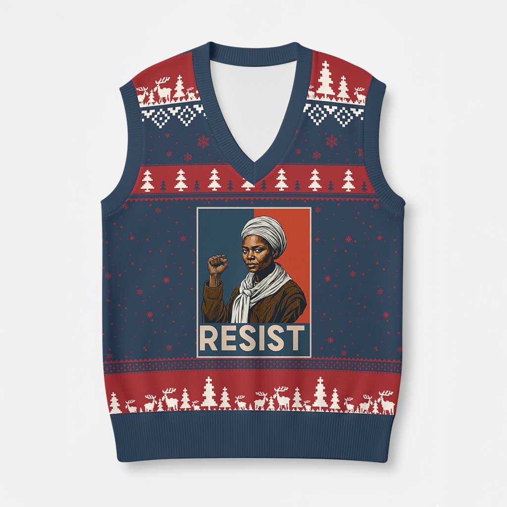 Funny Harriet Tubman Says Resist V-Neck Knit Sweater Vest Strong Black Woman Leader - Wonder Print Shop