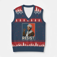 Funny Harriet Tubman Says Resist V-Neck Knit Sweater Vest Strong Black Woman Leader - Wonder Print Shop