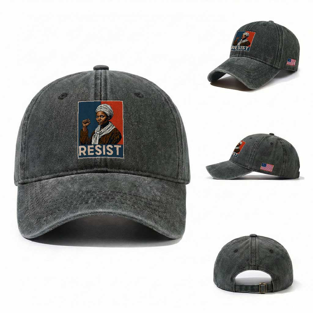 Funny Harriet Tubman Says Resist Washed Cotton Baseball Cap Strong Black Woman Leader