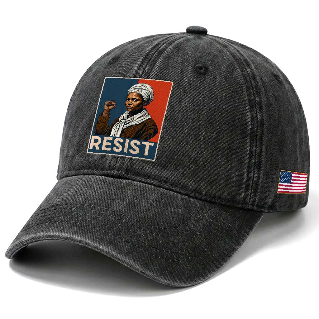 Funny Harriet Tubman Says Resist Washed Cotton Baseball Cap Strong Black Woman Leader