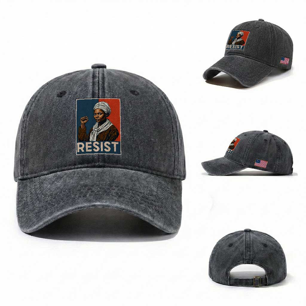 Funny Harriet Tubman Says Resist Washed Cotton Baseball Cap Strong Black Woman Leader