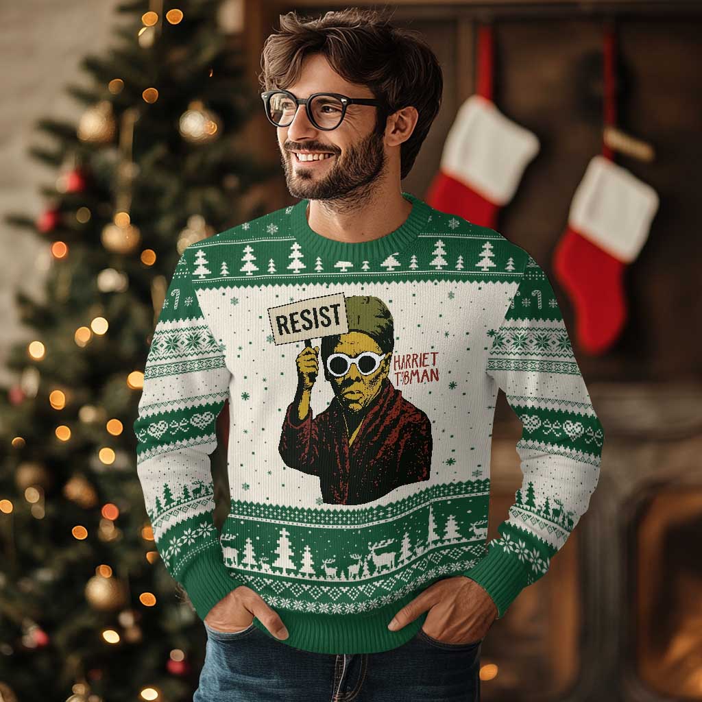 Funny Harriet Tubman Says Resist Ugly Christmas Sweater Female Empowerment History Gift - Wonder Print Shop