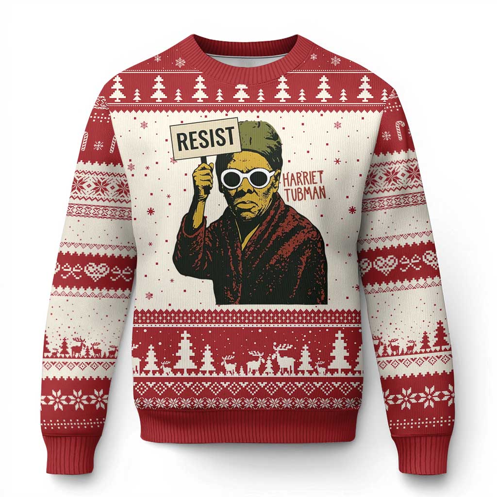 Funny Harriet Tubman Says Resist Ugly Christmas Sweater Female Empowerment History Gift - Wonder Print Shop