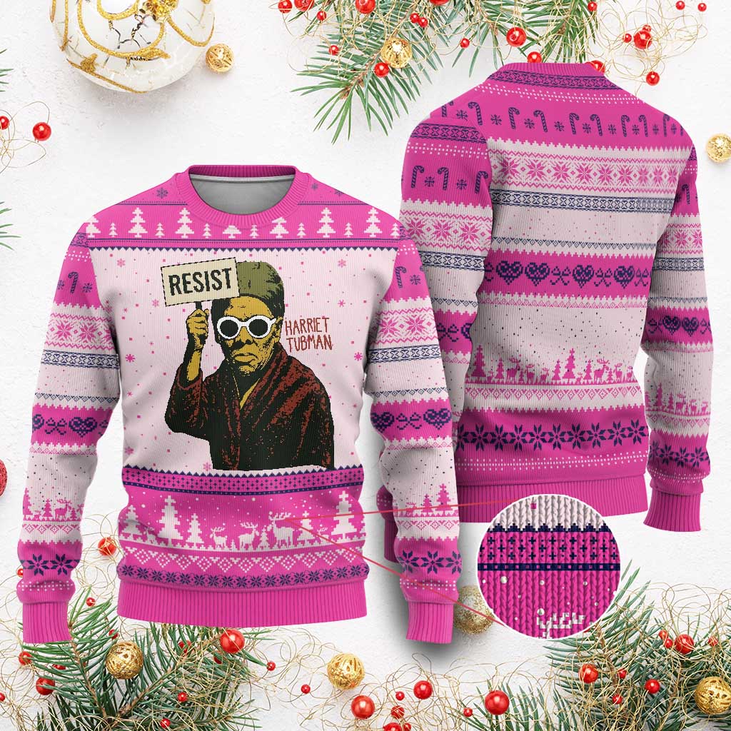 Funny Harriet Tubman Says Resist Ugly Christmas Sweater Female Empowerment History Gift - Wonder Print Shop