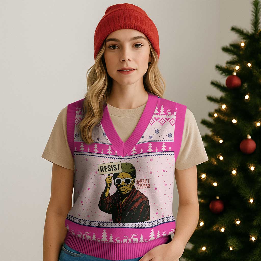Funny Harriet Tubman Says Resist V-Neck Knit Sweater Vest Female Empowerment History Gift - Wonder Print Shop