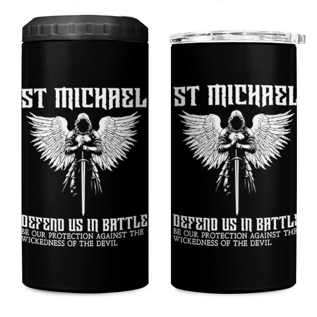 Saint Michael Defend Us In Battle 4 in 1 Can Cooler Tumbler Christian Faith Gift
