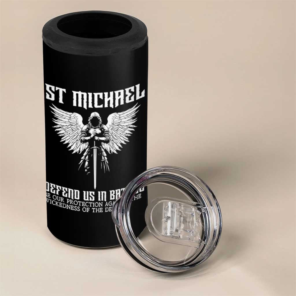 Saint Michael Defend Us In Battle 4 in 1 Can Cooler Tumbler Christian Faith Gift