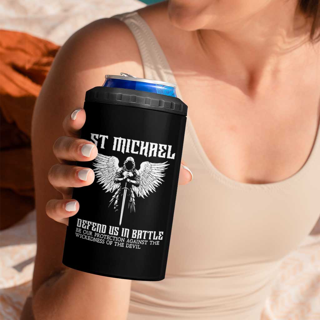 Saint Michael Defend Us In Battle 4 in 1 Can Cooler Tumbler Christian Faith Gift