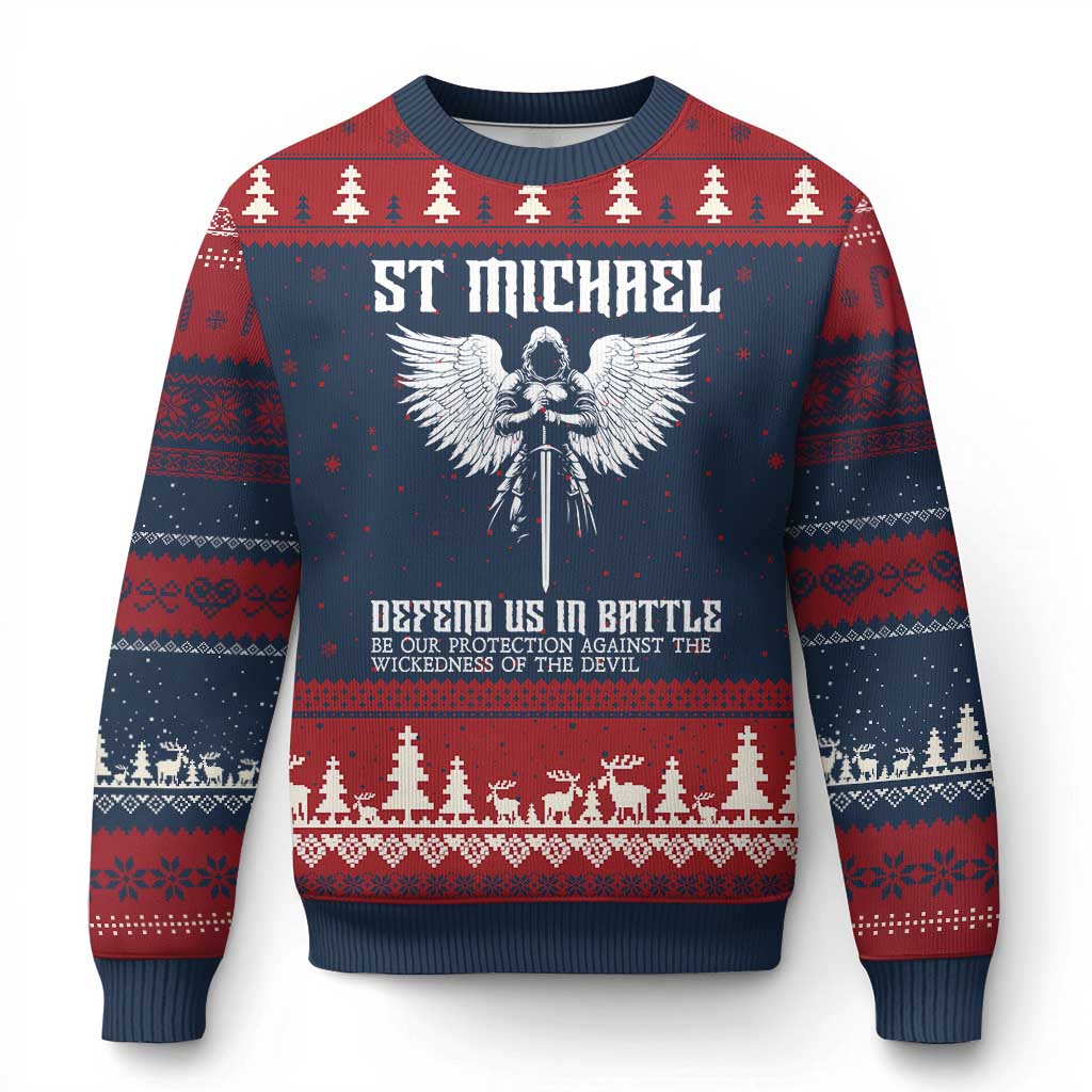 Saint Michael Defend Us In Battle Ugly Christmas Sweater Christian Faith Gift