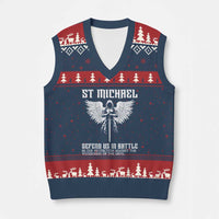 Saint Michael Defend Us In Battle V-Neck Knit Sweater Vest Christian Faith Gift