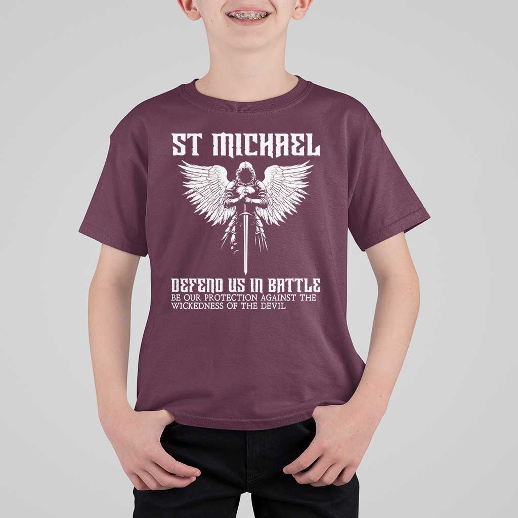 Saint Michael Defend Us In Battle T Shirt For Kid Christian Faith Gift