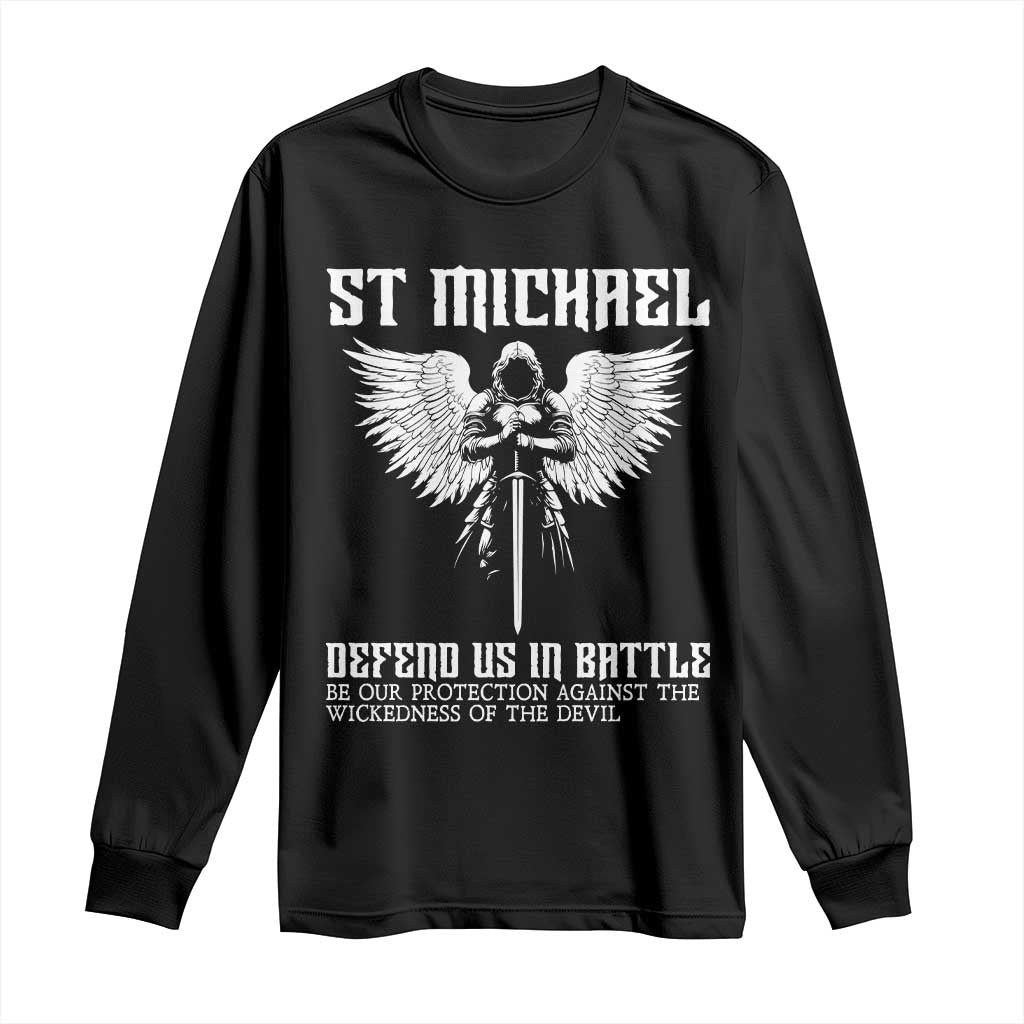 Saint Michael Defend Us In Battle Long Sleeve Shirt Christian Faith Gift